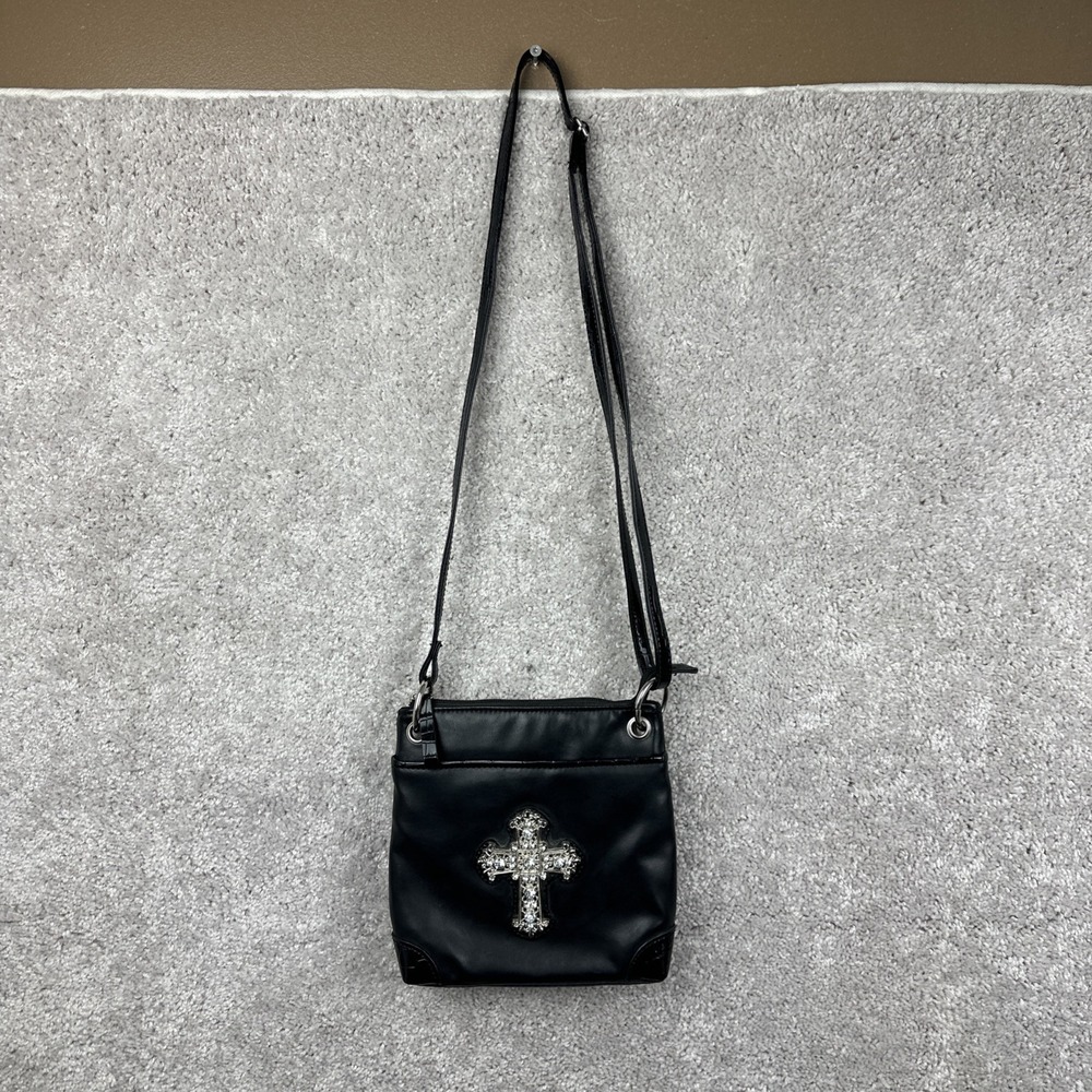 Marco Avane Faux Leather Black Crossbody Purse Rhinestone Purse Y2K‎